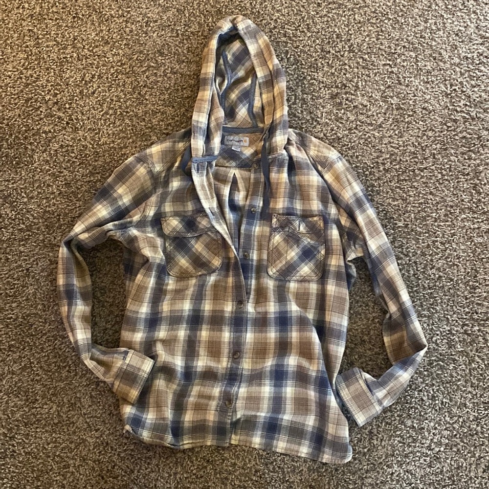 Carhartt Super Cute XL Women’s Hooded Flannel Plaid Long sleeved shirt